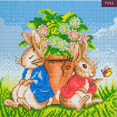 Diamond painting 30 x 30 cm crystal art ronde steentjes - Peter Rabbit Peter and Flopsy flower pot