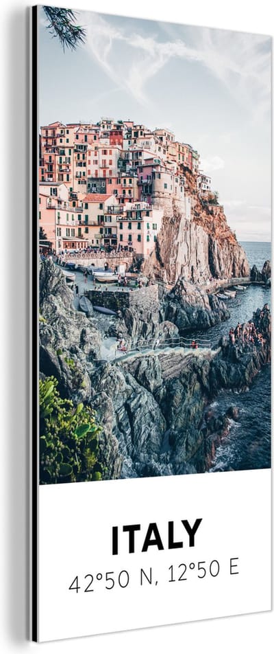 Wanddecoratie Metaal - Aluminium Schilderij Industrieel - Cinque Terre - Italië - Amalfi - Zee - 80x160 cm - Dibond - Foto op aluminium - Industriële muurdecoratie - Voor de woonkamer/slaapkamer