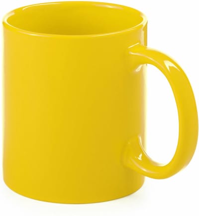 Bellatio Design Koffie mokken/bekers - keramiek - glans - met oor - geel - 370 ml