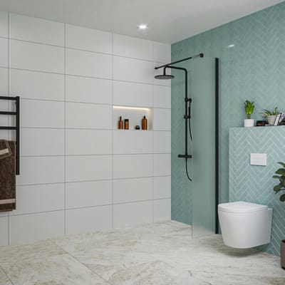 FugaFlow Eccelente Vetro inloopdouche badkamer - 40x200cm - mat glas - wandarm - mat zwart
