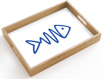 Dienblad hout 40x30 cm - Schootdienblad - Vis - Minimalistisch - Blauw - Lijn - Borrelplank rechthoek - Plateau dienbladen