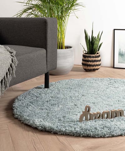 Rond hoogpolig vloerkleed - Cozy Shaggy lichtblauw 80