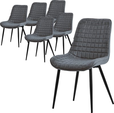 Eetkamerstoel set van 6 antraciet met kunstlederen bekleding en stalen poten Keukenstoel met rugleuning ML design