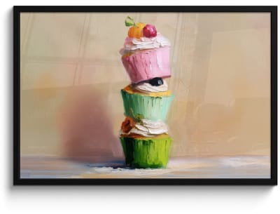 Poster in lijst - Fotolijst 90x60 cm - Posters - Cupcakes - Gestapeld - Kleurrijk - Fruit - Posterlijst zwart - Decoratie - Wanddecoratie woonkamer - Muurdecoratie slaapkamer