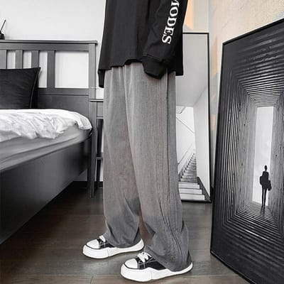 Pantalon pour femmes Pantalon à jambes larges Pantalon décontracté tendance Pantalon de survêtement droit ample à taille haute Noir 4XL gris