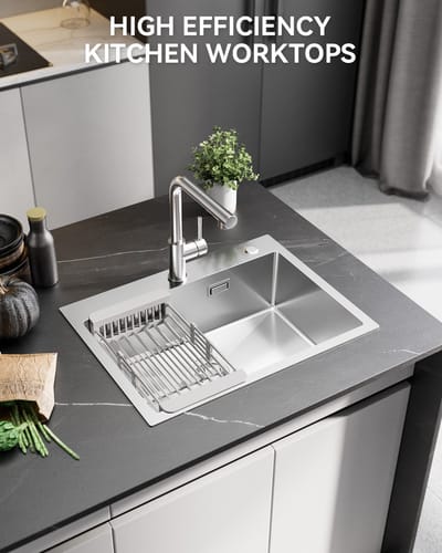 SOFETIY MAX Spoelbak voor keuken 60 x 45 cm - Spoelbak Keuken RVS Geborstelde Wasbak - Spoelbak met Afvoerzeefjemet en Afvoermand