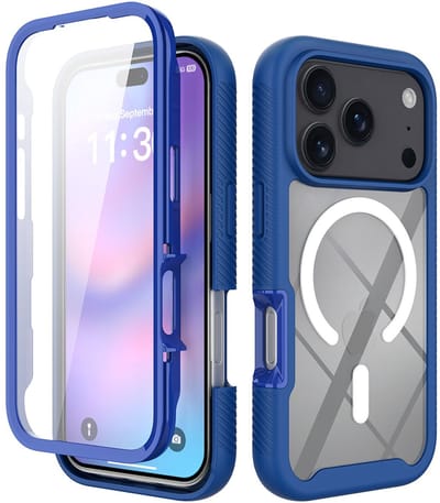 Hoesje met Ingebouwde Screenprotector Geschikt voor iPhone 17 Pro | Compatibel met MagSafe | Full Protect Valbescherming | Schokbestendige Beschermhoes | Doorzichtig / Blauw