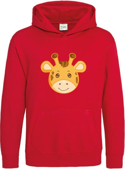 Pixeline Hoodie Giraffe Face rood 1-2 jaar - Pixeline - Trui - Stoer - Dier - Kinderkleding - Hoodie - Dierenprint - Animal - Kleding