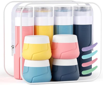Famanu – Set van 14 Reisflesjes Silicone - Lekvrije Reisfles 100ml & Crèmepotjes 30ml met Accessoires - Navulbare Lege Reisflesjes voor Shampoo - Lotion - Crème