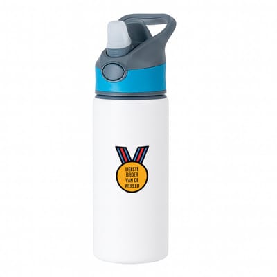 Hacebo® - liefste broer van de wereld waterfles met rietje blauw - Broer - de liefste broer - verjaardagscadeau - verjaardag - cadeau - cadeautje voor broer - broer artikelen - kado - geschenk - gift - water fles - 650ML