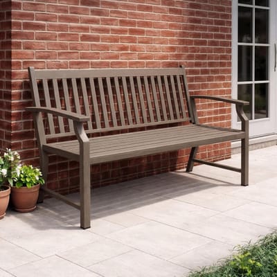 Tuinbank Metaal - Houtlook Zitbank - Buiten Zitten - Weerbestendig Design - 128 x 90 cm - Bruin