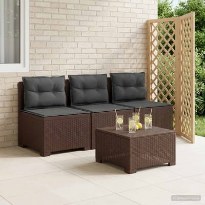 vidaXL - 3-Zits - Tu - bank - met - Kussens - Rattan - Look - 3-zits - PP - Bruin