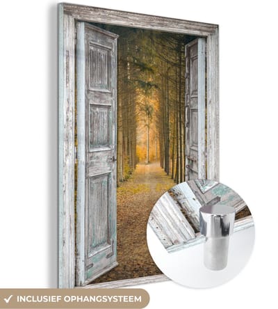 MuchoWow® Glasschilderij 30x40 cm - Schilderij acrylglas - Bos - Herfst - Doorkijk - Foto op glas - Schilderijen