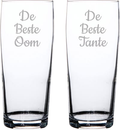 Gegraveerde bierfluitje 19cl De Beste Tante-De Beste Oom