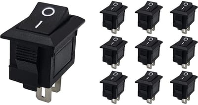 ProRide Mini Wipschakelaar ON/OFF KCD1-10 - 2-pins - 19x11.5mm - Rechthoek - 250V/3A - Zwart - 10 stuks