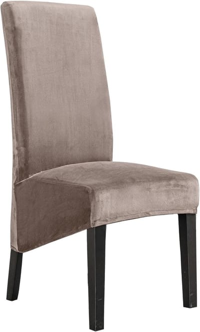Set van 4 Verstelbare Velours Stoelhoezen voor Grote Eetkamerstoelen, Wasbaar en Duurzaam in Khaki