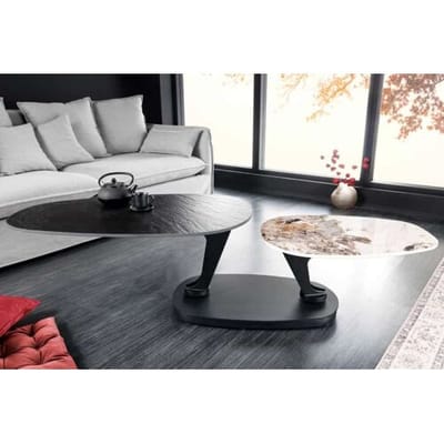 Keramiek salontafel draaibaar zwart natuursteen 94-163 cm