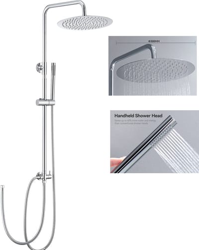 Auralum Max Regendouche - Zonder kraan - Roestvrijstalen Doucheset - 12 inch Douchekop - Elegant Handdouche - Duurzame Messing Omsteller voor Badkamer - Chroom