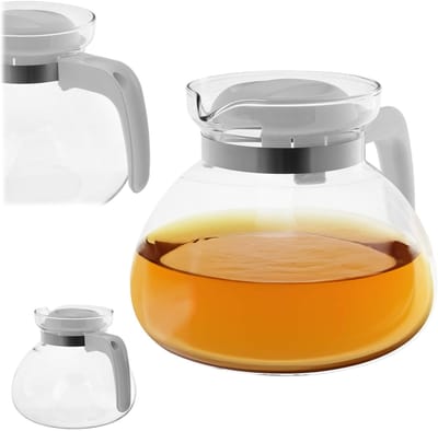 KADAX Glazen kan 1,7 l, koffiepot van hittebestendig glas voor thee, koffie en sap, theepot met ergonomische handgreep en afneembaar deksel (wit)