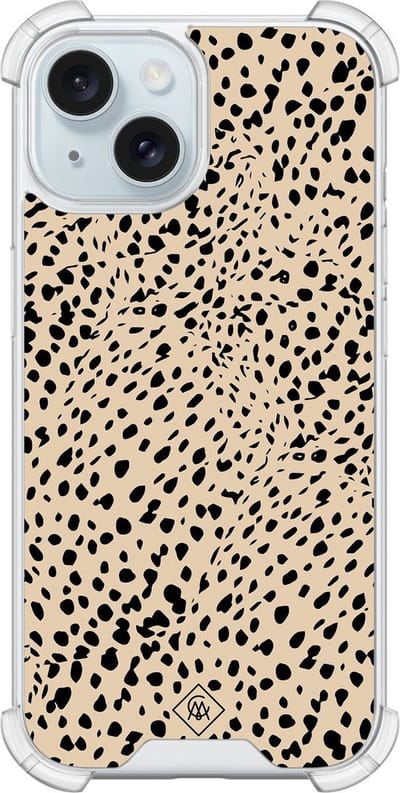 Casimoda® hoesje - Geschikt voor iPhone 13 - Stippen bruin abstract - Shockproof case - Extra sterk - Siliconen/TPU - Bruin/beige, Transparant