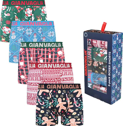 Boxershorts Heren - 5 Pack Katoen - Kerst Print - Maat M - Geschenkset Ondergoed - Cadeau