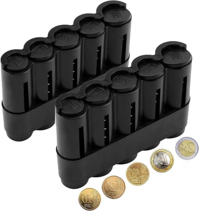 Euro Muntencase met Spiegel, Draagbare Geldbox met 7 Compartimenten voor Reizen, Geschikt voor Muntverzamelingen en Organisatie, Zwart, 13 x 8.5 x 3.2 cm, Modern en Handig
