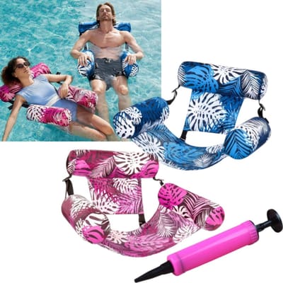 2 sets - Opblaasbare drijfmat voor in het water - optimaal drijfvermogen - Ligstoel voor in het zwembad - Drijvend vlot voor op het meer - 76*40,5*60,9 cm - Voor gebruik op stranden en meren -Blauw, magenta (kleur van de luchtpomp willekeurig)