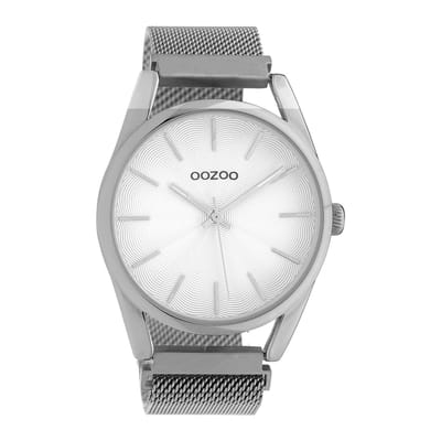 OOZOO Timepieces - Zilverkleurige horloge met zilverkleurige metalen mesh armband - C10693