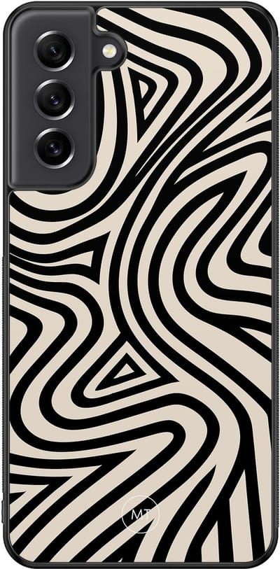 Hoesje geschikt voor Samsung Galaxy S21 FE - Groovy lines - TPU Hard Case Backcover - Zwart, Wit - Mooie Telefoonhoesjes