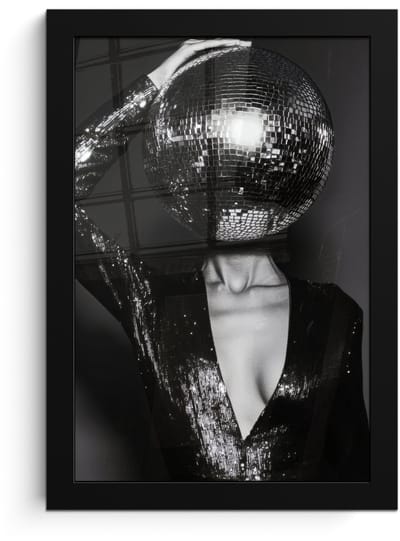 Poster in lijst - Fotolijst 20x30 cm - Posters - Discobal - Gezicht - Glamour - Zwart - Posterlijst zwart - Decoratie - Wanddecoratie woonkamer - Muurdecoratie slaapkamer