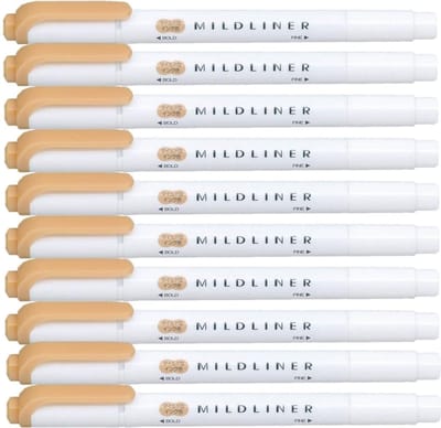 Zebra Mildliner Double-Sided Highlighter - Fine / Bold – Mild Orange Set van 10 + een Luxe Zipperbag - WKT7-MOR