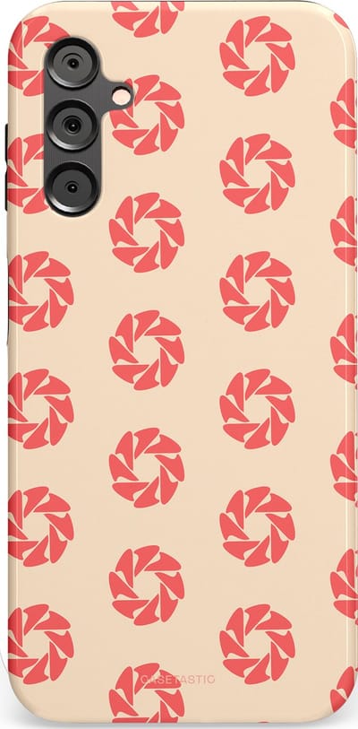 Casetastic hoesje geschikt voor Samsung Galaxy A14 (2023) 5G / Samsung Galaxy A14 (2023) 4G - Dubbellaagse bescherming - Peach Bloem Cirkels - Fashion Case - Crème Koraal Perzik