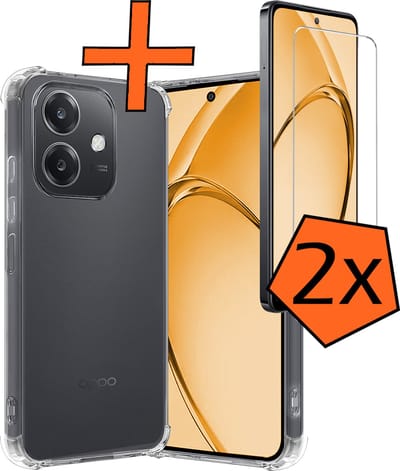 Hoes - Met Screenprotector - 2 Stuks - Geschikt voor OPPO A40 - Sterk & Shockproof - Siliconen Case - Back Cover - Telefoon Hoes - Shock Proof - Transparant
