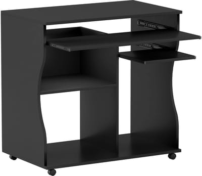 Merax Bureau met Wieltjes – Zwart – Computertafel met Toetsenbordlade en Opbergplanken – 80x48x75 cm