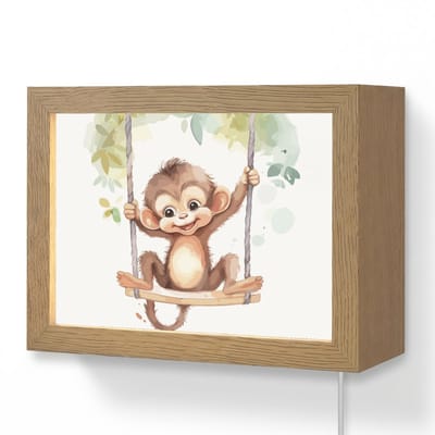 Wandlamp 20x15 cm - Oplaadbaar - Aap - Dier - Kinderen - Jungle - Wandlampen binnen woonkamer - Slaapkamer lamp met kabel - Decoratieve nachtlamp - Vloerlamp snoer