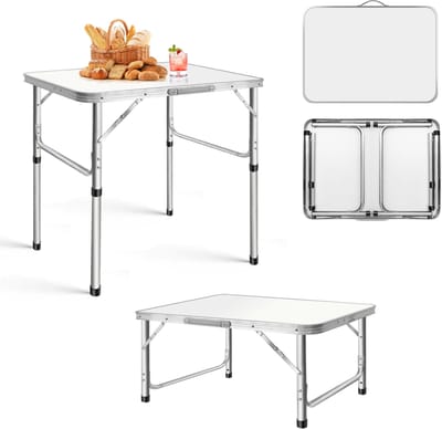 Opvouwbare campingtafel van aluminium, verstelbare hoogte 33‑70cm, draagbare klaptafel voor kamperen, picknick, thuisgebruik, 75x55cm