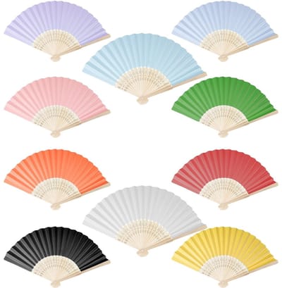 Dailygoods - Handgehouden Papieren Waaiers - Feestdecoratie - 10 Kleuren - Bamboe Opvouwbare Waaier - Doe-het-zelf Decoratie - Geschikt voor Bruiloften