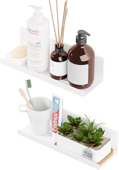 Badkamerrek zonder boren - Wandrek met afvoergat en zelfklevende plank | Set van 2