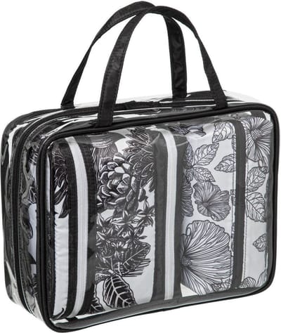 Set van 4x toilettassen/make-up/opberg tasjes bloemenprint zwart/wit - Reis/vakantie toilettassen/make-up etui