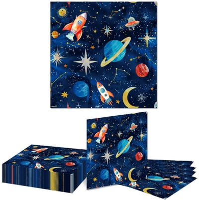 Dailygoods- Servetten Ruimte Thema - 20 Stuks Papieren Servetten - Zonnestelsel/Galaxie - Astronaut/Raket - Hoogwaardig Papier - 33cm x 33cm - Feestservetten