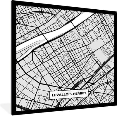 Fotolijst incl. Poster - Frankrijk - Levallois-Perret - Stadskaart - Plattegrond - Kaart - 40x40 cm - Posterlijst