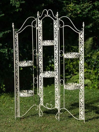 Smeedijzeren Scherm - Decoratief Scherm - Planten Decoratie - Handgemaakt Antiek - 120x165x22cm - Antiek Wit