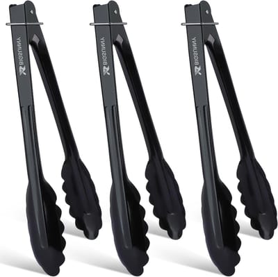 Keuken Tangen Set van 3 voor Koken, Grillen en Buffet - 22.5 cm Aluminium Serveertangen in Zwart