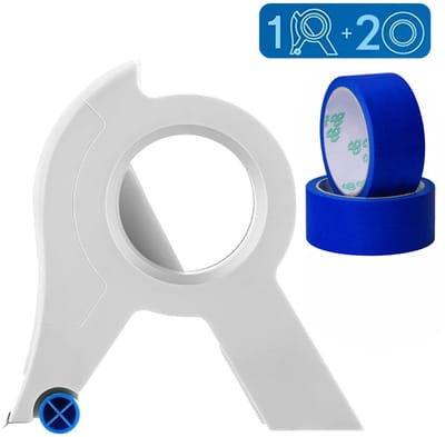 3-delige Tape dispenser - Tape applicator set - Masking tape cutter - Draagbare verftape applicator - Inclusief twee rollen tape - 15*10,4 cm - Geschikt voor diverse oppervlakken zoals verf, sierlijsten en deurkozijnen - Blauw
