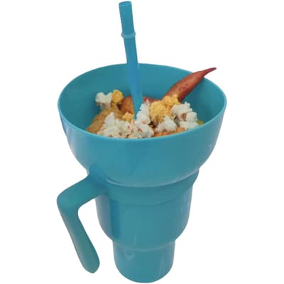 1 Creatieve popcorn snack met handvat Alles-in-één drinkbeker Waterbeker met rietje 1pcs blauw