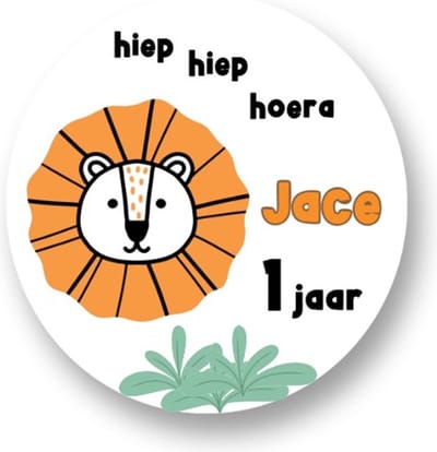 20x Traktatie Stickers Met Naam en Leeftijd - Leeuw - Gepersonaliseerd - Lion - Wild - Sluitstickers - Kinderfeest Traktatie - Uitdelen - Uitdeeltraktatie - Wensetiket - Rond - 40mm - Glossy sticker - Uitdeeltraktatie - Kinderfeest