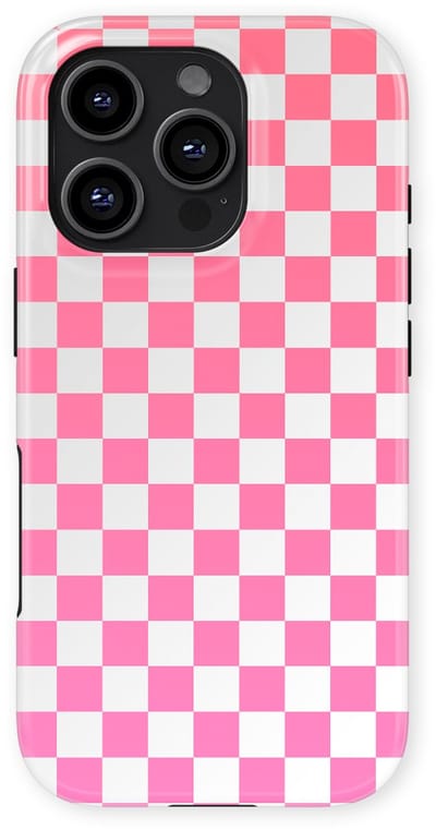 Design Hoesje geschikt voor iPhone 16 Pro | Geschikt Voor Mag | Tiny Squares Checkered Print | Backcover geschikt voor iPhone 16 Pro Pink Pop Grid