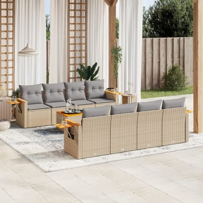 vidaXL - 9-delige - Loungeset - met - kussens - poly - rattan - beige