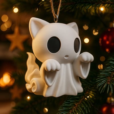 Kerstboom hanger Klein Grappig Ghostcat Geest Beeldje – 3D-geprinte kerst decoratie