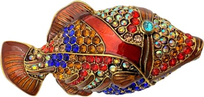 Broche Vis - Vintage Sieraad met gekleurd strass 68x35mm - Tropische Vis